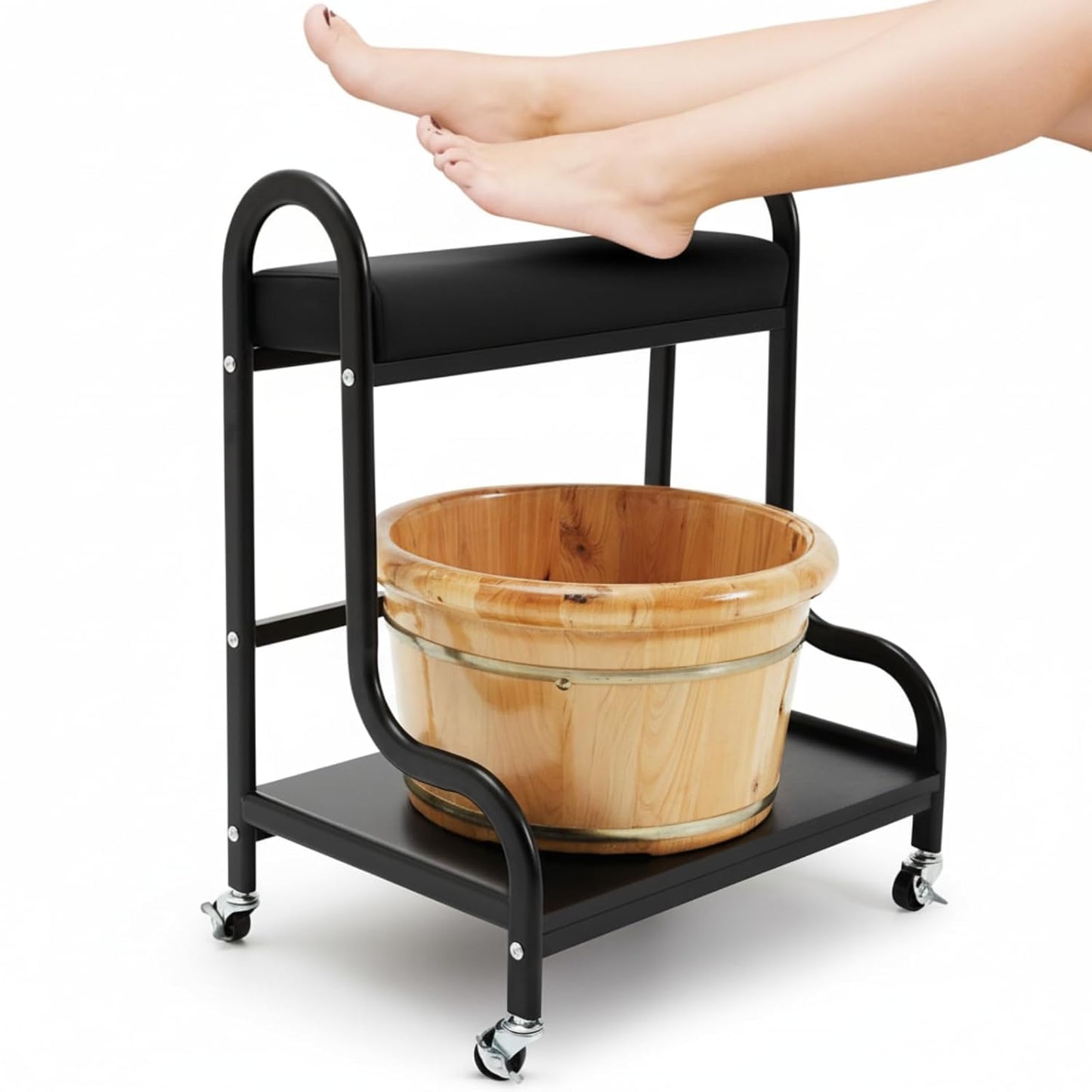 Portable Pedicure Cart - Foot Bath Trolley with Cushion | Spa Supplies in Black