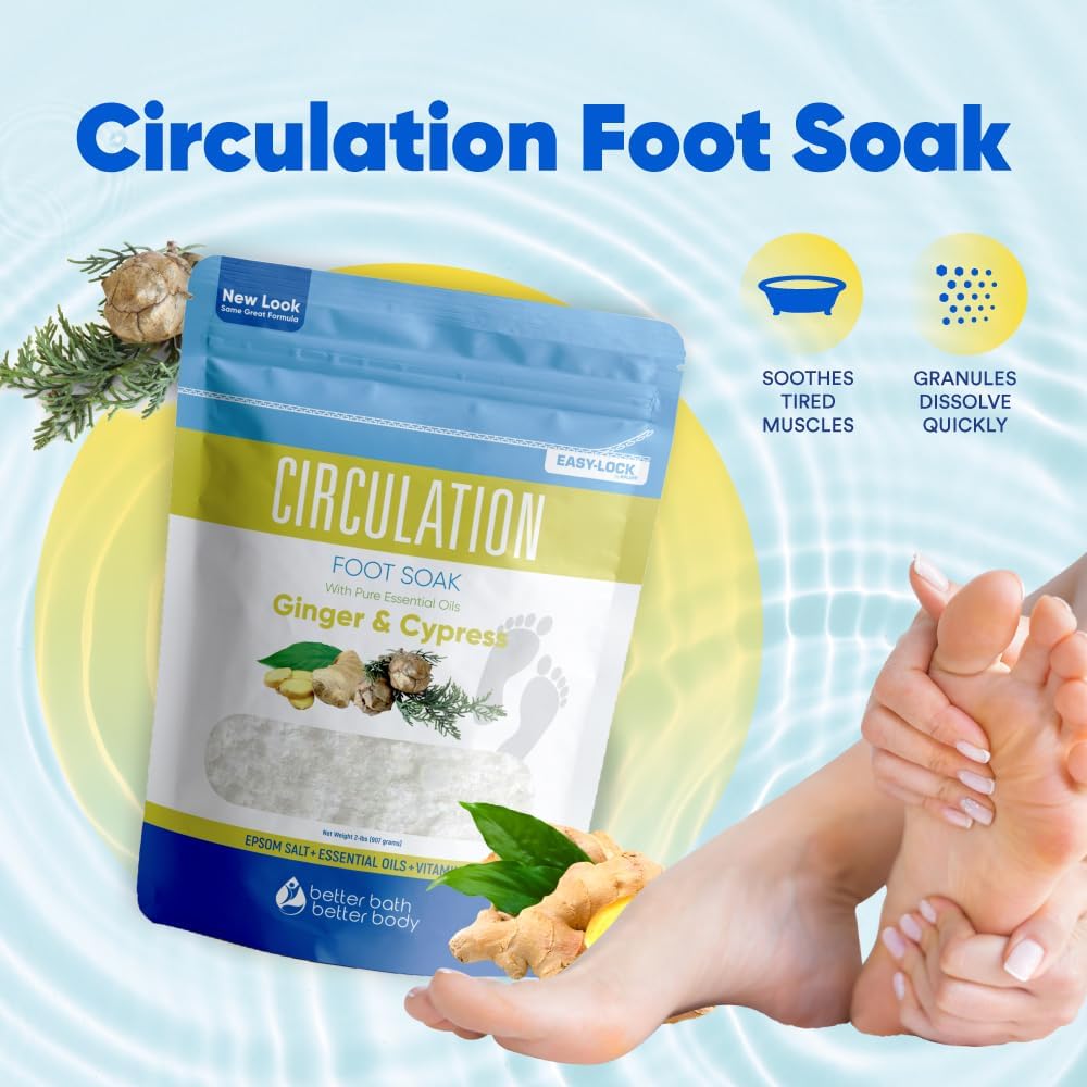 Epsom Salt Foot Soak - 32 Oz Ginger & Cypress Essential Oils | Vitamin C Enriched, BPA-Free Pouch