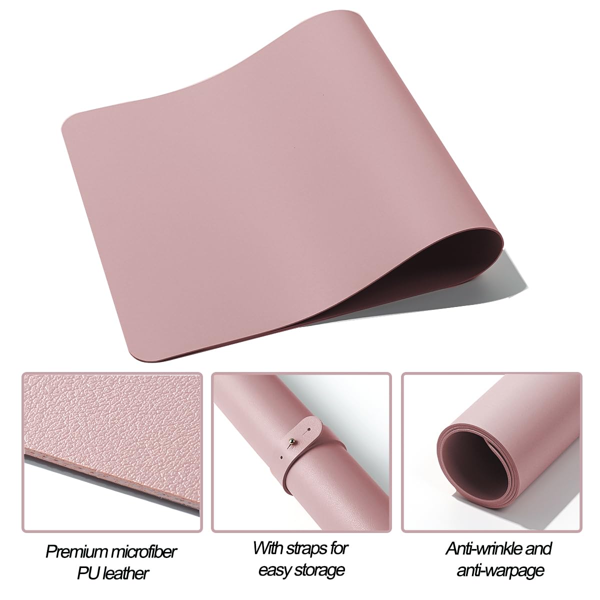 SUTOZMIWE Nail Art Table Mat,2 PCS Nude Pink Fordable Soft Microfiber PU Leather Nail Mats, Nail Arm Rest Pad for Acrylic Nails,Manicure Pads Desk Mat for Nail Tech Must Haves Salon Home Nail Supplies