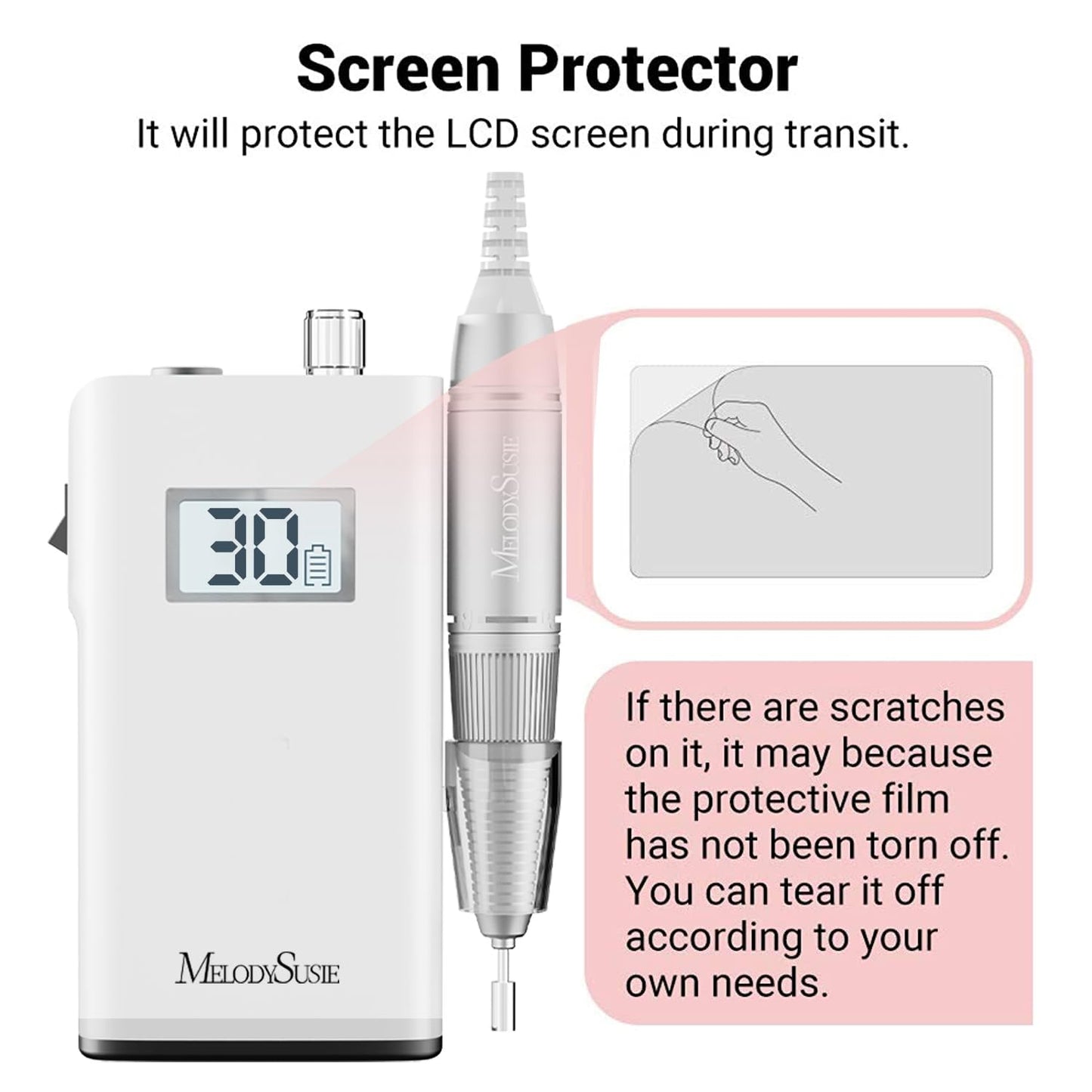 MelodySusie Entry-Level Clip-On Rechargeable Nail Drill, Scamander(SC320H) 30000RPM Popular Classic E-File with LCD Display for Manicure Shaping & Gel Removal, Perfect for Nail Art Training & Home Use