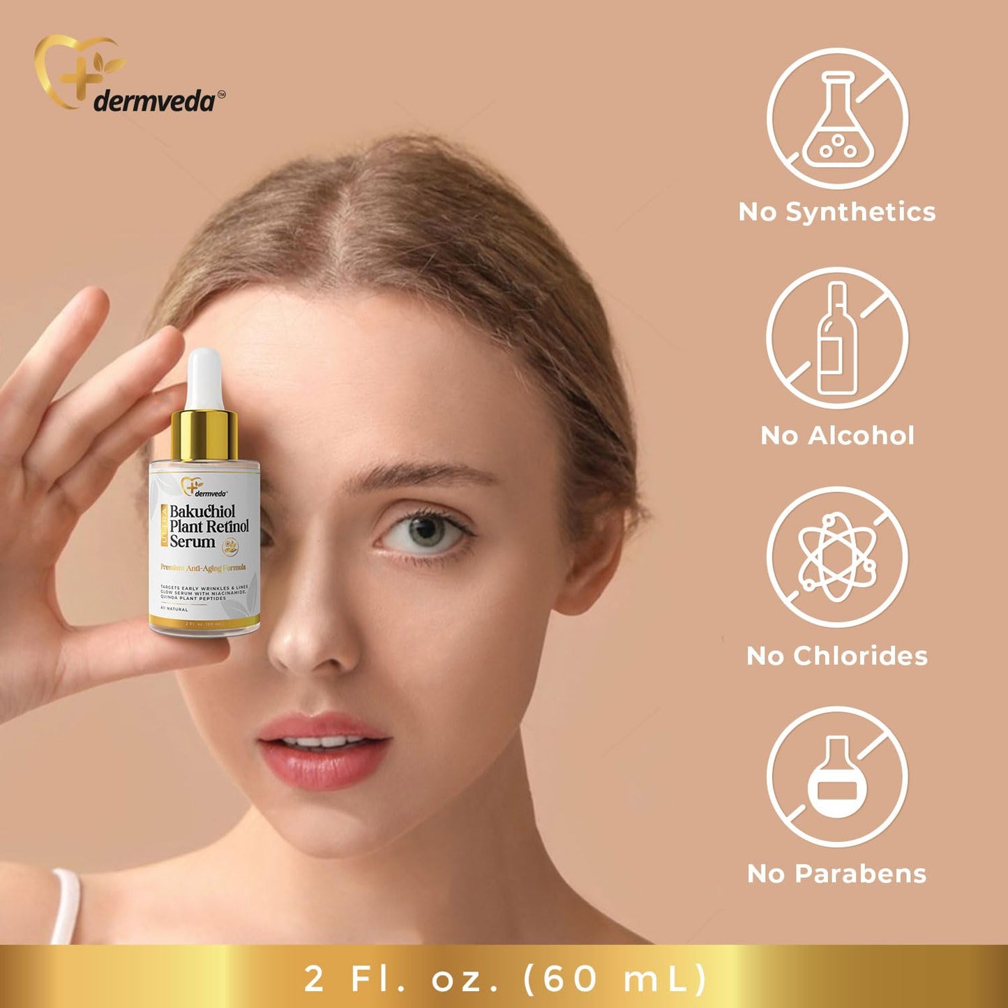 Dermveda Bakuchiol Plant Retinol Serum, Advanced Facial Serum for Skin Renewal, Bakuchiol Face Serum for Youthful Skin, Dark Spot Corrector, Vegan and Cruelty-Free (2 fl oz)