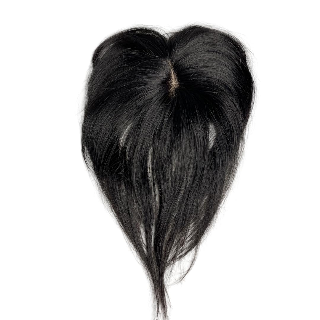 AYunhe Clip in Human Hair Bang with 3D Fringe, Lace Human Hair Topper for Women Middle Part Straight Hair Pieces Wiglets 25cm