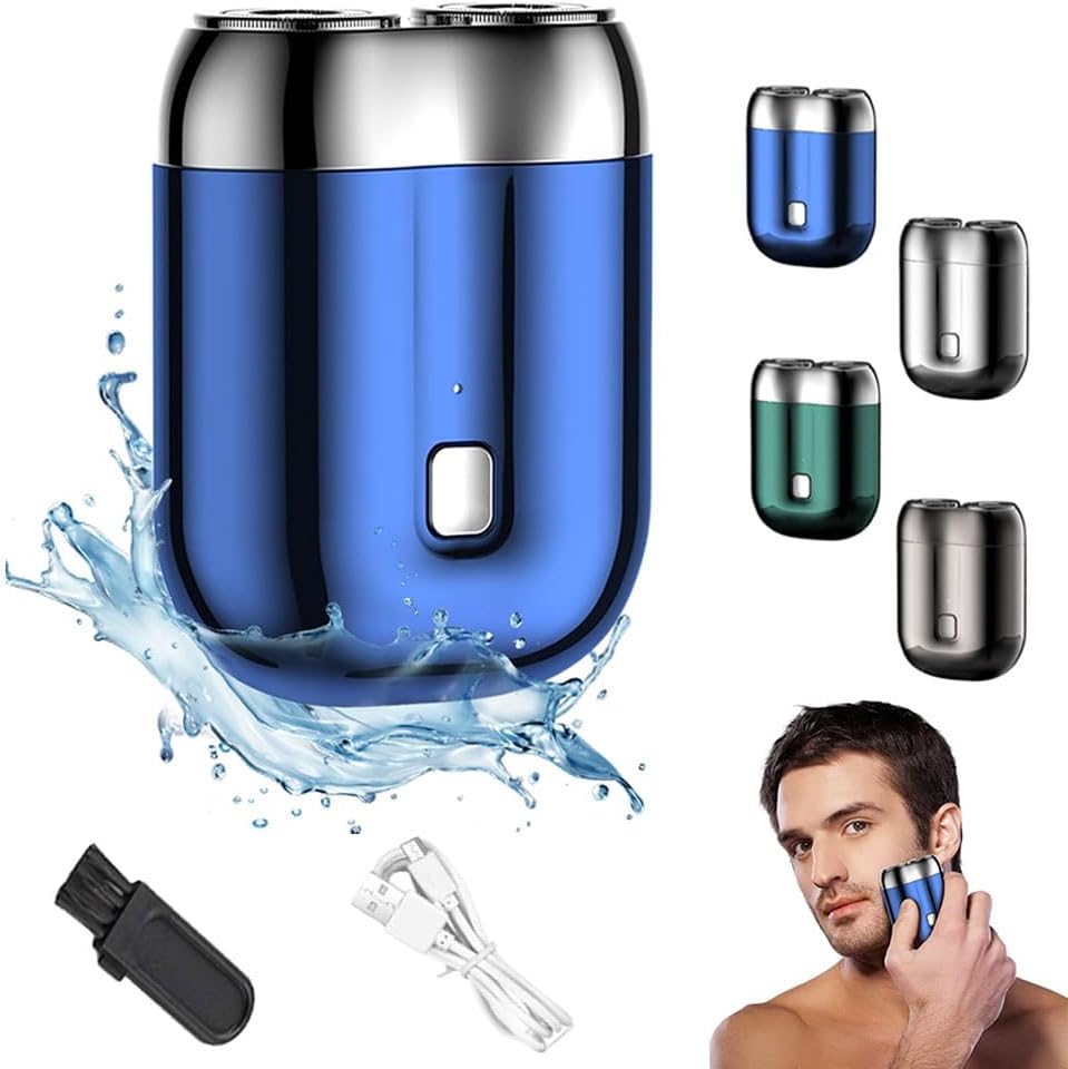 Pocket Shaver - Rechargeable USB Mini Electric Razor for Men | Waterproof, Portable Design - Blue