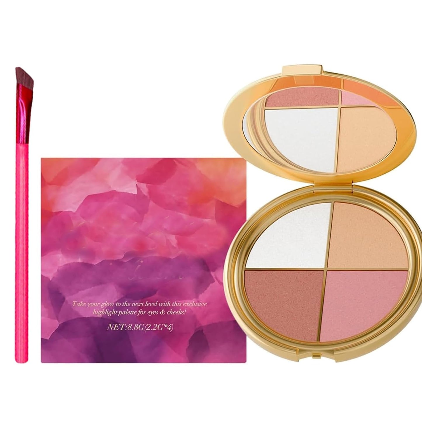 Glow Palette - 4-in-1 All-in-One Makeup Palette with Highlighter, Blush, Eyeshadow & Contour Quad Palette, Silky Blending & Long-Lasting for All Skin Tones, Travel-Friendly Compact