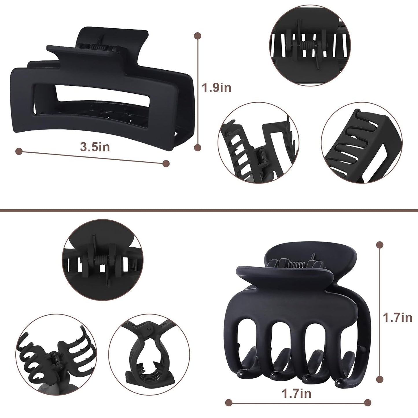 Medium Hair Clips for Women - 8 Pcs Small Claw Clips for Thin & Thick Hair | Rectangle Jaw Hair Accessories in Black