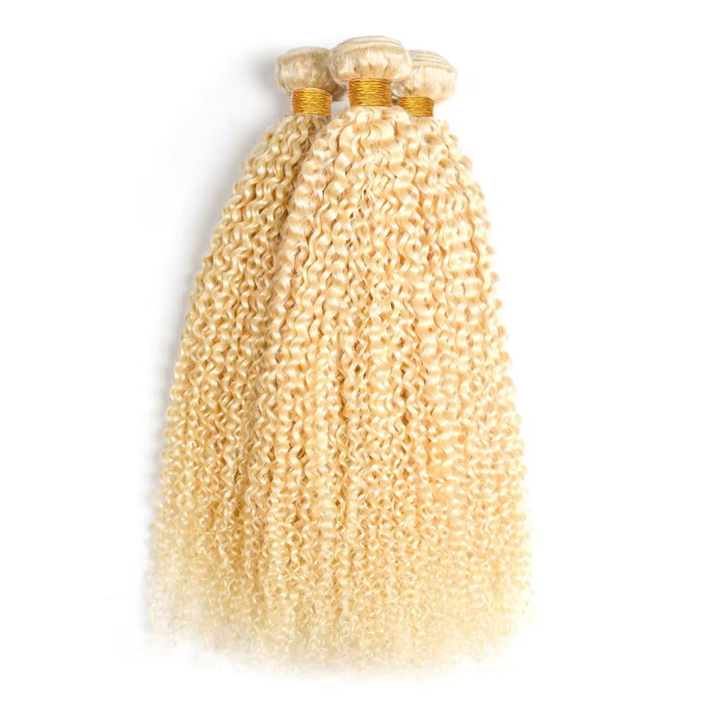 Blonde Bundles #613 Kinky Curly Bundle 24 26 28 Inch Unprocessed Virgin Soft and Silky #613 Bundle Hair Extensions 300g