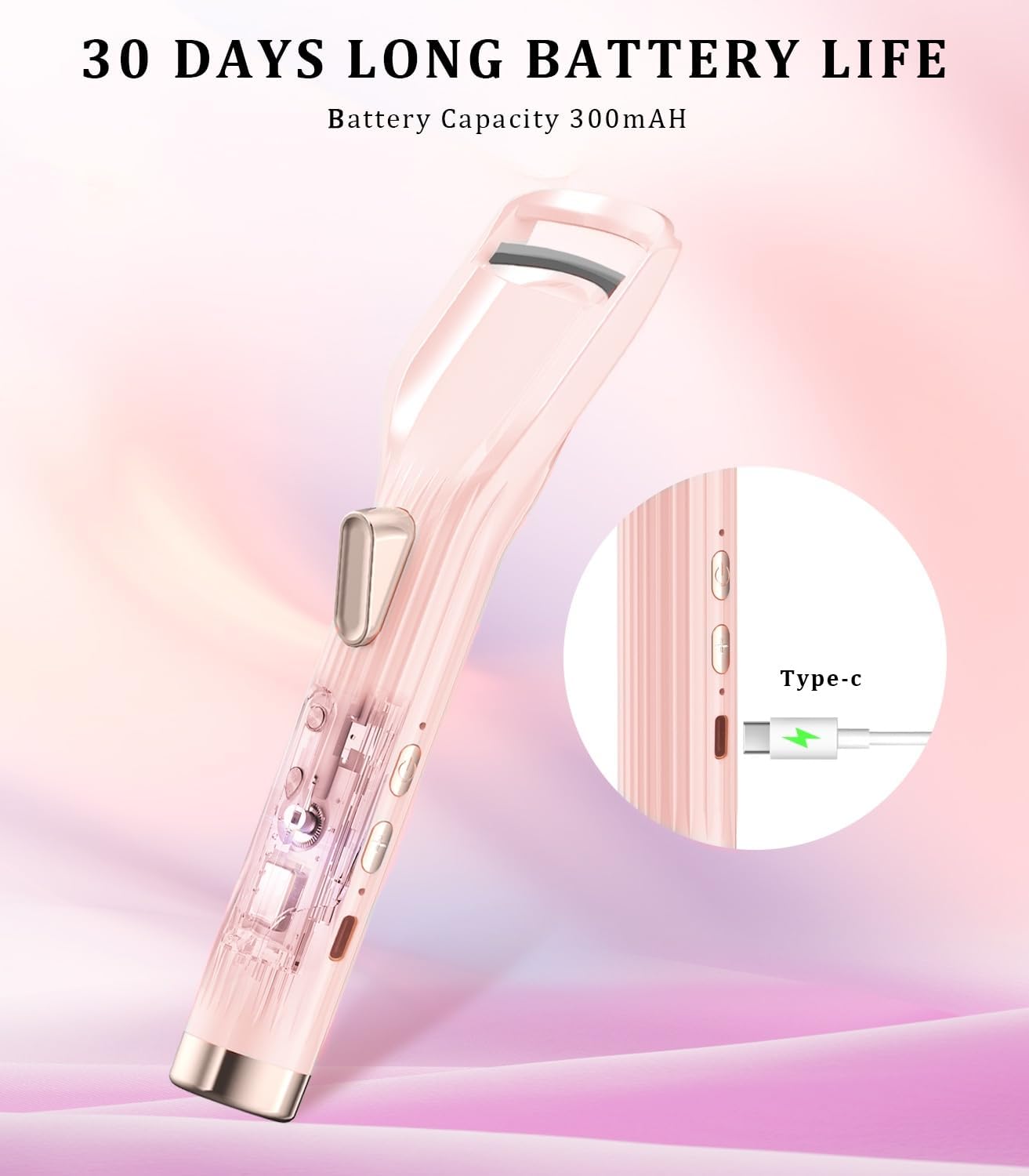 Heated Eyelash Curler - Fast Heating Rechargeable Electric Curler with Anti-Burn Technology | Pink, 2 Heat Modes