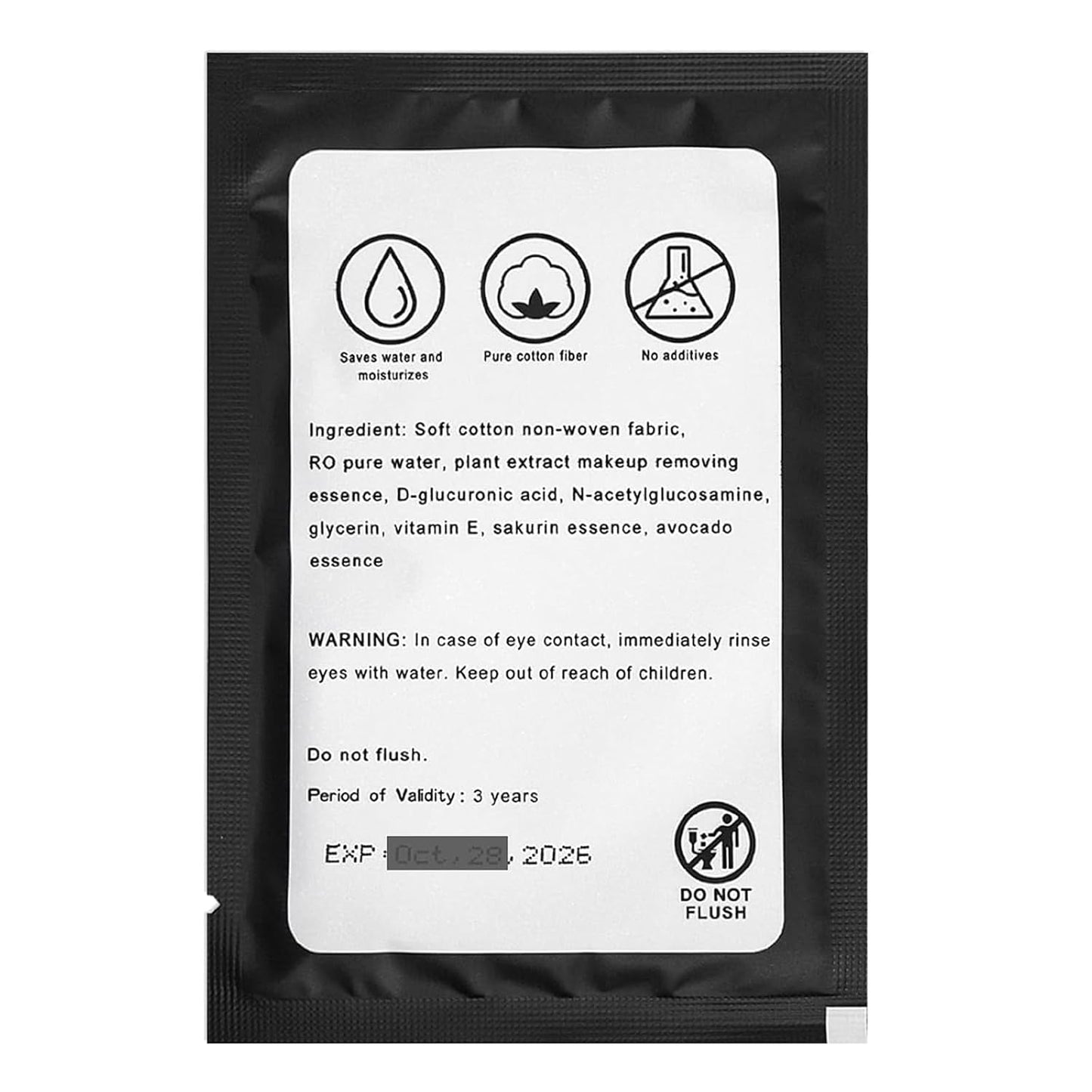 Makeup Remover Wipes - Bulk Individually Wrapped Cleansing Pads for Mascara & Lipstick | Travel Size - Black