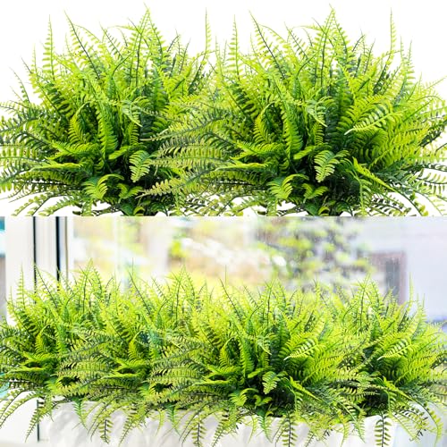 12 Bundles UV Resistant Artificial Boston Ferns - Lifelike Faux Plants for Indoor & Outdoor Decor