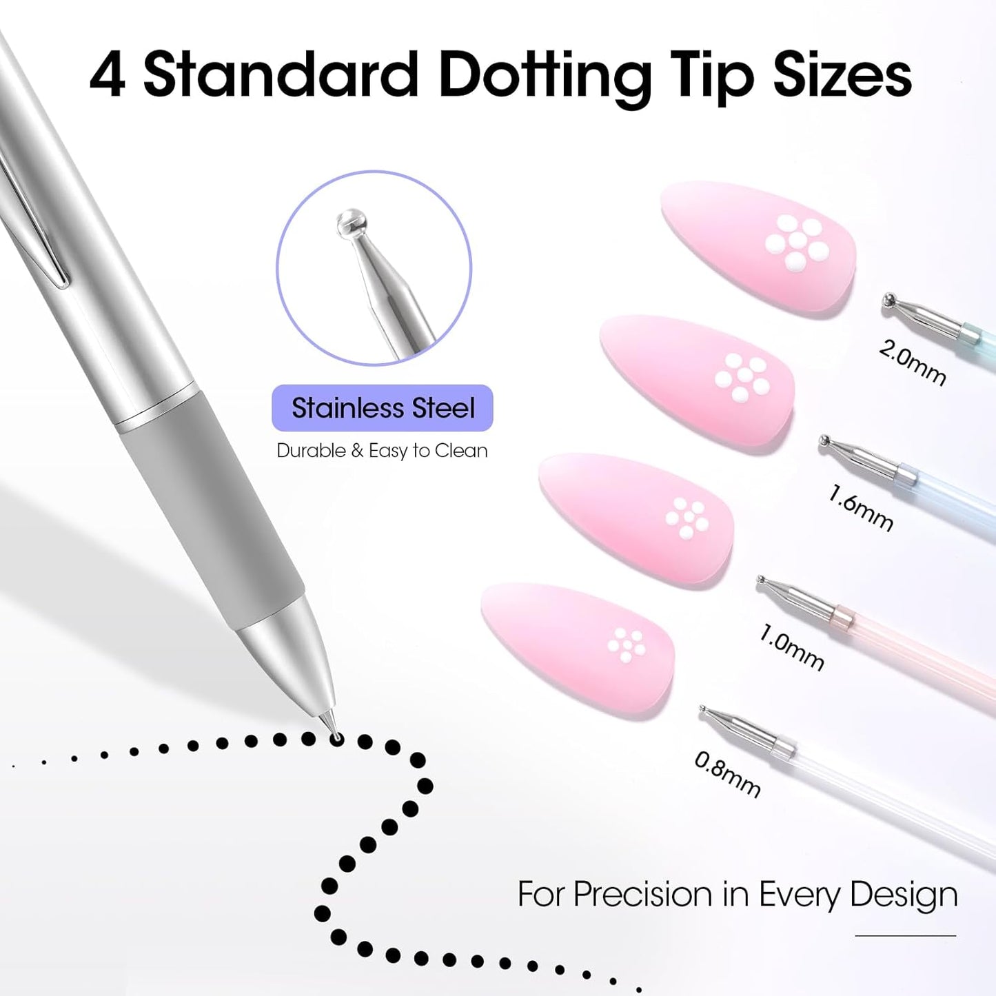 Gellen 5-in-1 Nail Dotting Pen - Double-End Nail Art Tool for Gems, Gradient & Chrome | DIY Manicure