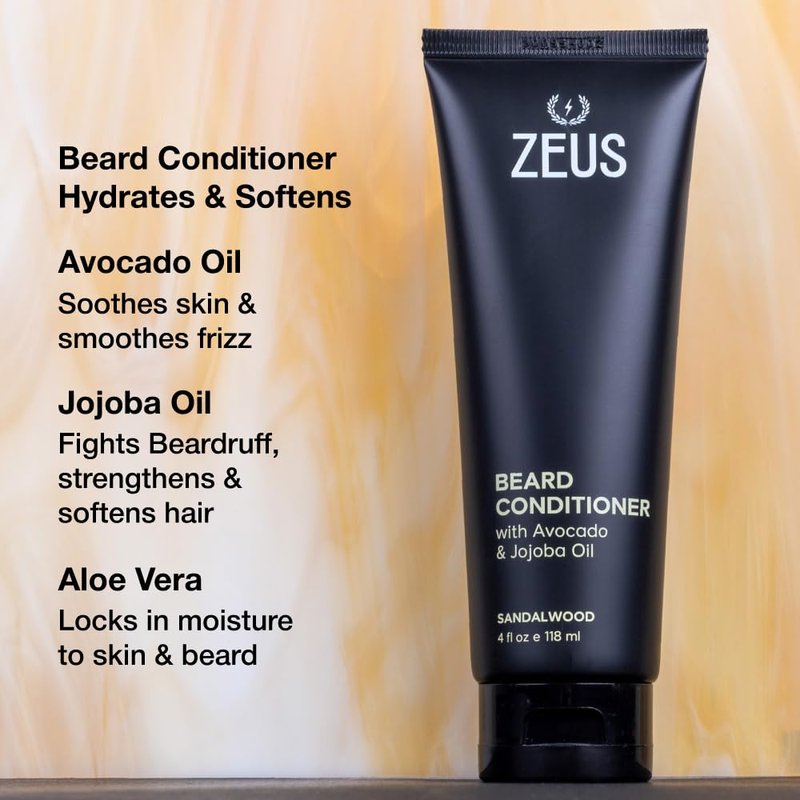 ZEUS Italian Cypress Beard Conditioner Wash with Essential Oils for Men, Deep Cleansing Hydration for Softer Facial Hair with Avocado, Aloe Vera & Jojoba Oil (Made in USA) 4 oz.
