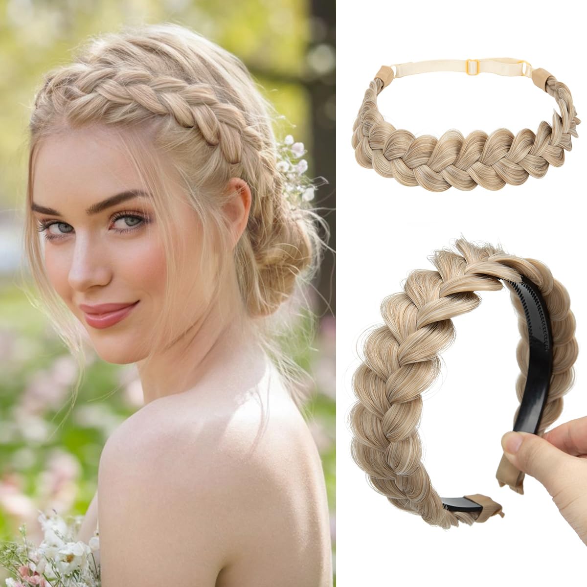 Braided Headbands for Women - Handmade Synthetic Hair Hoops | Sahara Beige 2-Pack