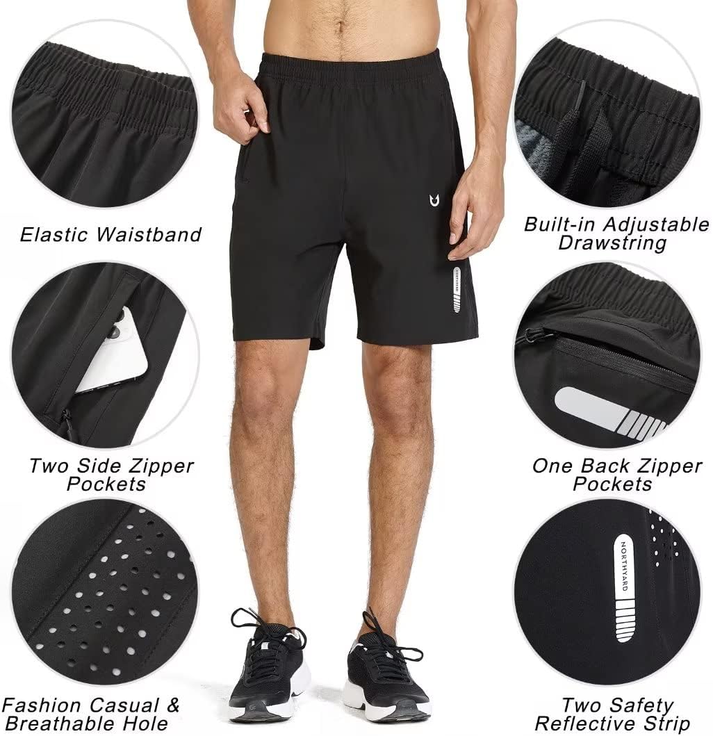 Men's Athletic Running Shorts - Quick Dry Lightweight Gym Workout | 7"/9"/5" Sizes, 3 Zipper Pockets