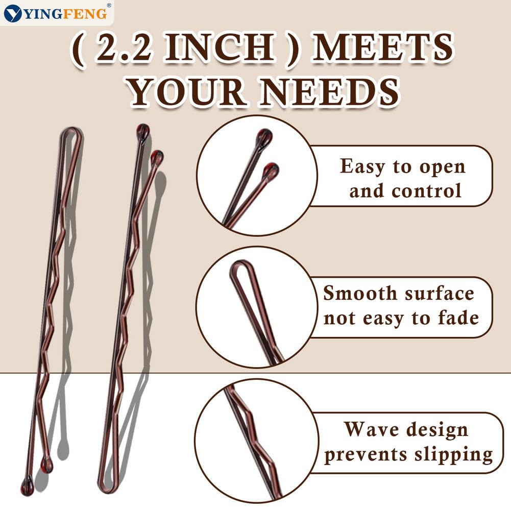 Bobby Pins - 330 Count Brown Hair Pins in Cute Box | Premium 2.2 Inch for Kids, Girls & Women