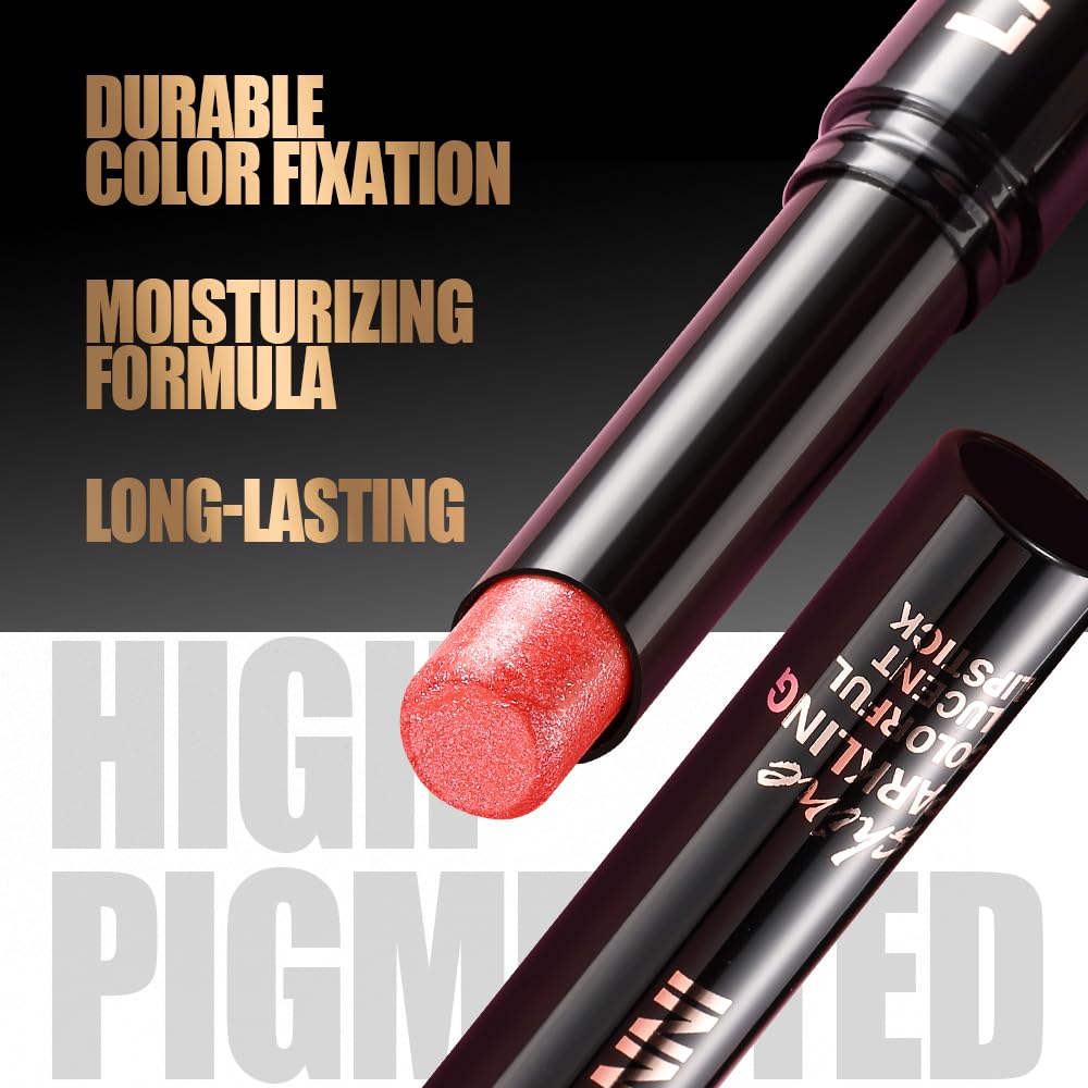 Shimmer Lipstick Set - 10 Colors with Fine Glitter | Long-Wearing & Moisturizing Shades for Daily Wear