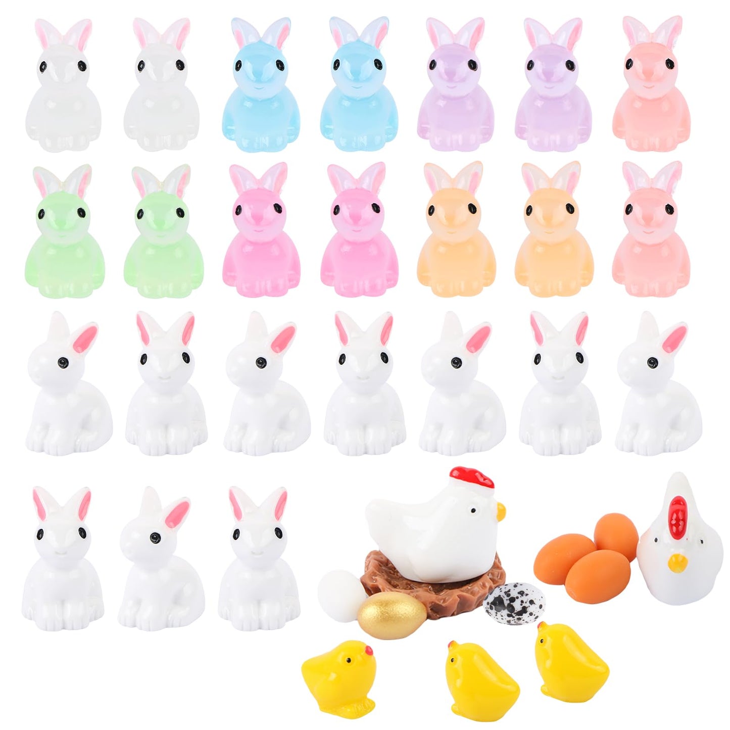 BRIOYHA 38 Pcs Mini Resin Animals – Spring Bunnies Chicks Eggs Decor Variety Pack for Home Garden Table Centerpieces Seasonal Display