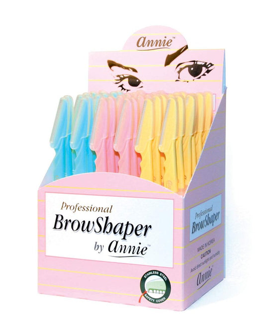 Annie Professional Eyebrow Shaper Razor - 36 Count Bulk Pack - Stainless Steel Dermaplaning Tool for Face and Brows - Assorted Colors