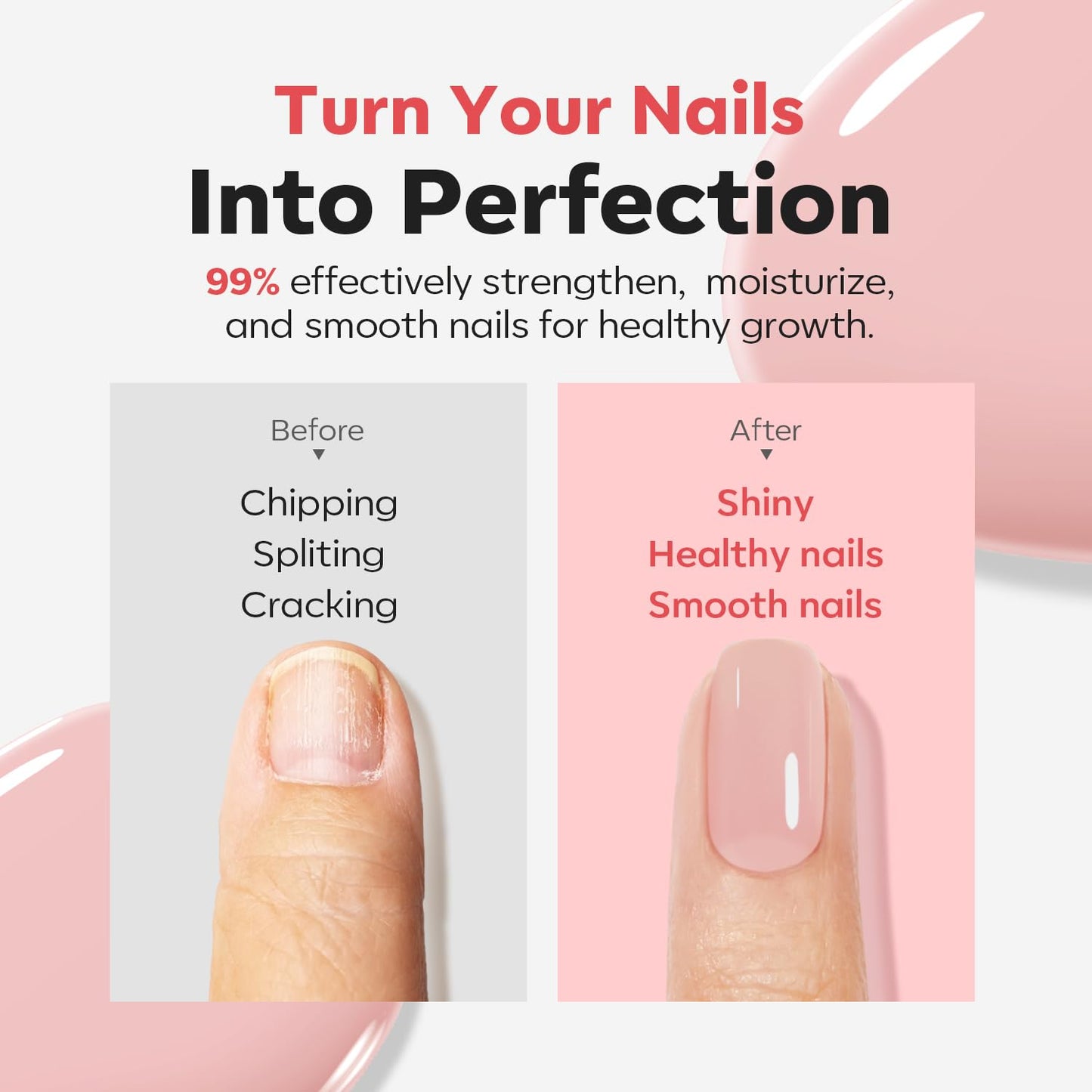 Modelones Nail Strengthener - Peachy Pink Repair Polish for Damaged Nails | 15ml Natural Growth & Concealer