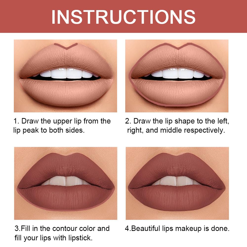 2-in-1 Brown Lip Liner & Lipstick Set for Women - Matte Long-Lasting Waterproof Formula | Perfect Lip Stains Combo