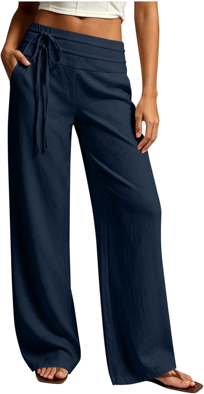 Wide Leg Linen Pants for Women - Loose Flowy Palazzo Trousers | Summer Beach Vacation Wear