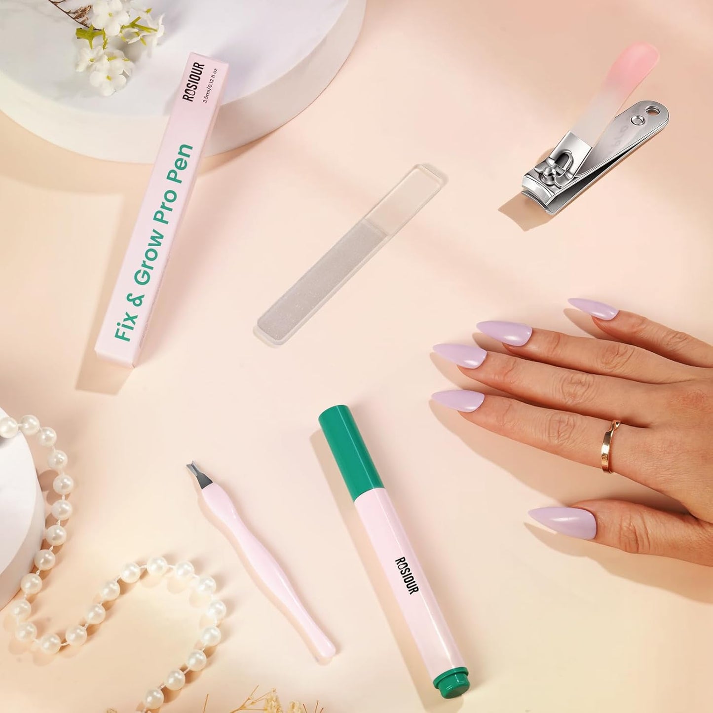 Ceramic Cuticle Oil Pusher Pen | Nail Care Tool Kit for Hangnails & Dry Nails - Includes Clipper & Buffer