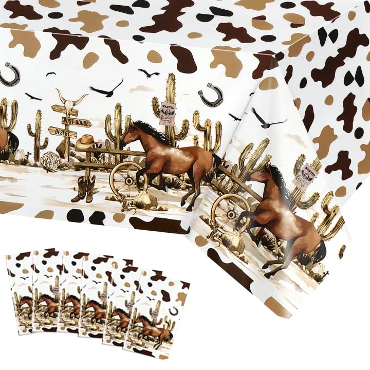 PHOGARY Cowboy Tablecloths - 6 Pack Disposable Plastic 71x42in Party Decorations