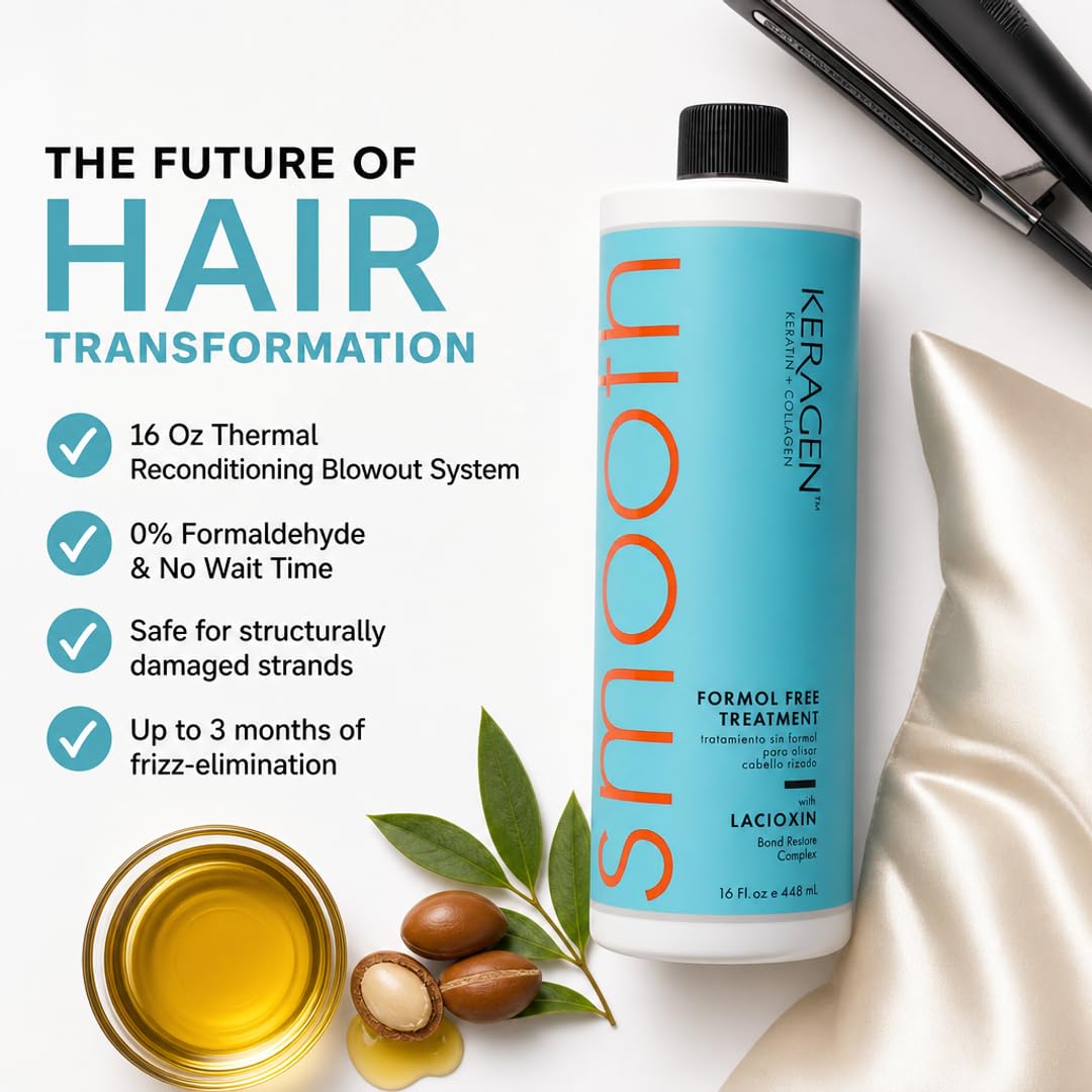 Keragen Brazilian Keratin Smoothing Treatment - Formaldehyde-Free Blowout for Frizzy Hair | 16 Oz
