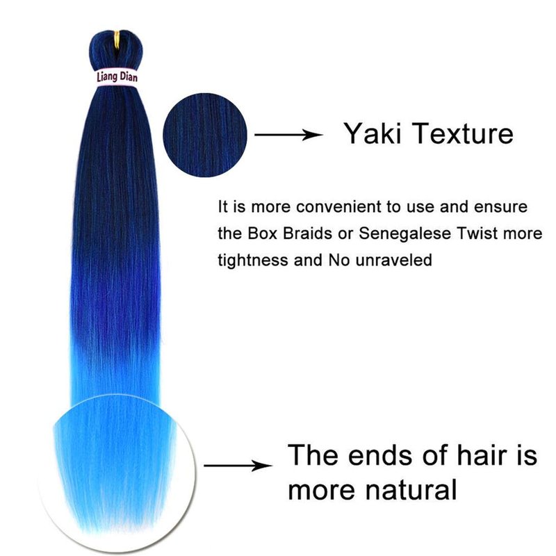 Pre-Stretched Braiding Hair - 22 Inch Synthetic Crochet Extensions | 6 Packs in Mixed Black, Dark Blue & Light Blue