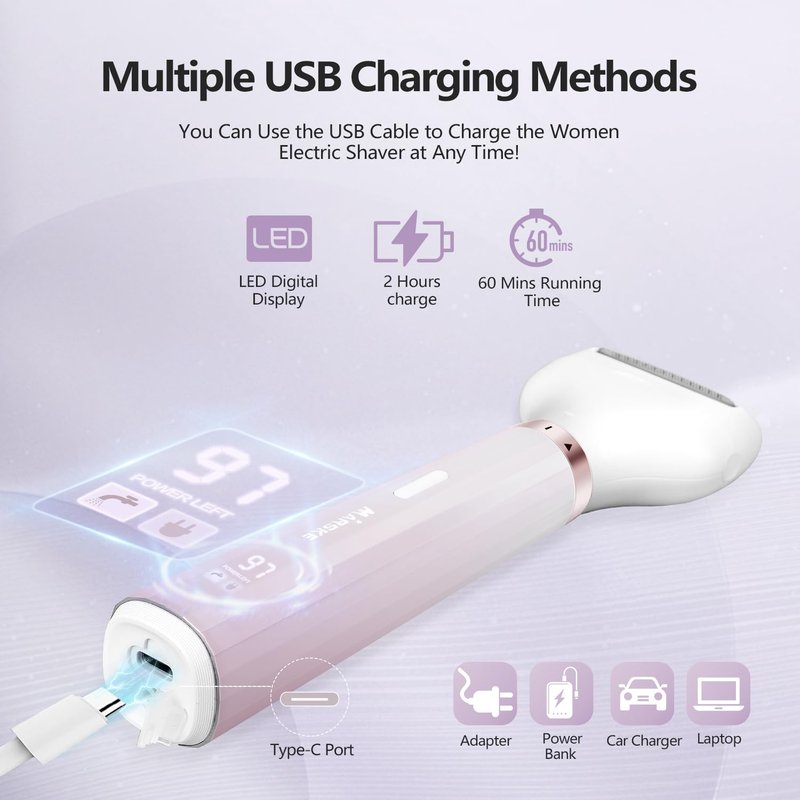 Electric Razor for Women, Bikini Trimmer 5 in 1 Electric Shavers Razors IPX6 Waterproof Wet/Dry Body Shaver for Face Nose Eyebrow Arms Armpit Legs Pubic Area Painless Replaceable Facial Hair Removal
