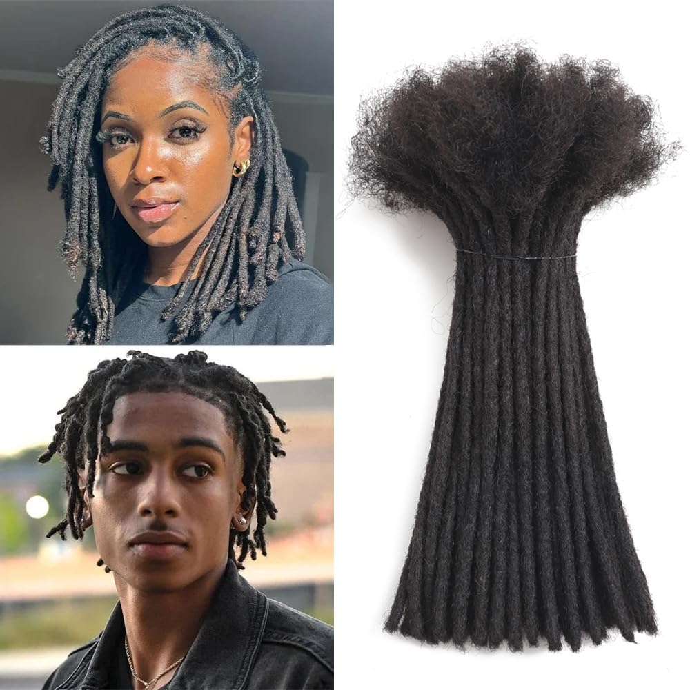 Dreadlock Extensions - 100% Human Hair, Handmade Permanent Locs | 30 Strands, 4 Inch, Can Be Dyed & Curled
