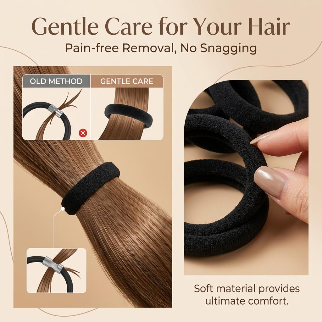 Ayogost 180Pcs Black Hair Ties No Damage for Thick Hair, High Stretch Hair Bands, Seamless Cotton Ponytail Holders for Women Girls or Men, Ouchless Elastic Hair Ties for Gym & Daily Use