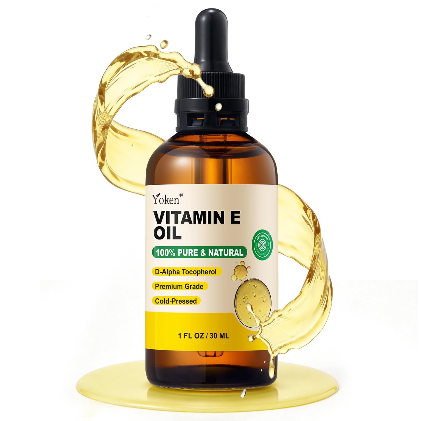Yoken Pure Vitamin E Oil for Skin 1 Fl oz liquid Vitamine oils for Face Vitamina e Para La Cara Perfect Bath and Body Vit e oil for Hair Cold Pressed Hexane Free Formula