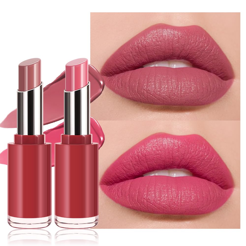 HHLTOH 2Pcs Honey Lipstick Tinted Lip Balm Set - Matte Tint Cream Lipsticks for All Skin Tones,Hydrating Lip Stain,Can be Buildable Nourishing Moisturizing Suitable for Women to Every Day Makeup 02&03