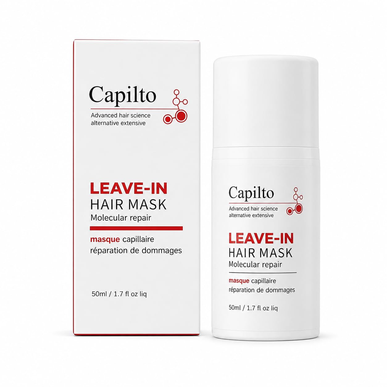 Capilto Leave-In Molecular Hair Repair Mask Keratin – Deep Conditioning Repair for Frizzy & Damaged Hair, Fixes Bleach, Color & Heat Damage in 4 Minutes, Vegan & Paraben Free 50ml