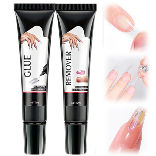 Quick Drying Semi Solid Nail Glue, 2026 New Gel Nail Glue, Long Lasting Nail Adhesive for Home and Salon Use, Easy Application Nail Glue for Professional Manicure (1 Set(Glue+Remover))