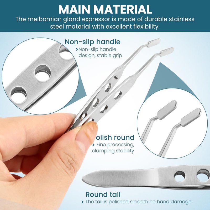 Meibomian Gland Expressor, Stainless Steel Eyelid Massage Tweezers, Professional Forceps Dryeye Extraction Tool for Men Women, Eye Care Tool For Dry Eyes(Square Tip,SIZE:3 * 10)