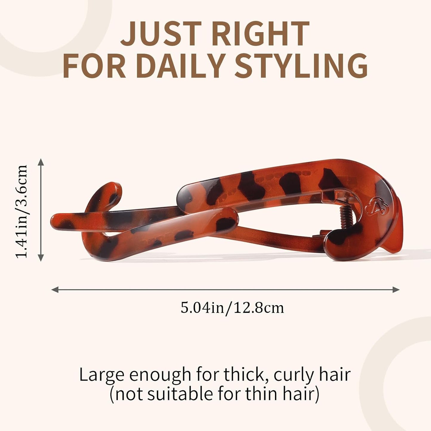 Large Twist Flat Hair Clips - Stylish Tortoise Claw Clips for Medium Thick Hair | 4-Pack for Long, Curly Styles
