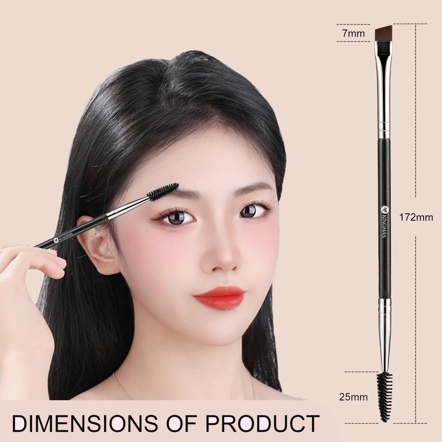 Eyebrow Brush Spoolie - Professional Duo Angled Brush for Lining & Shaping Brows | Black
