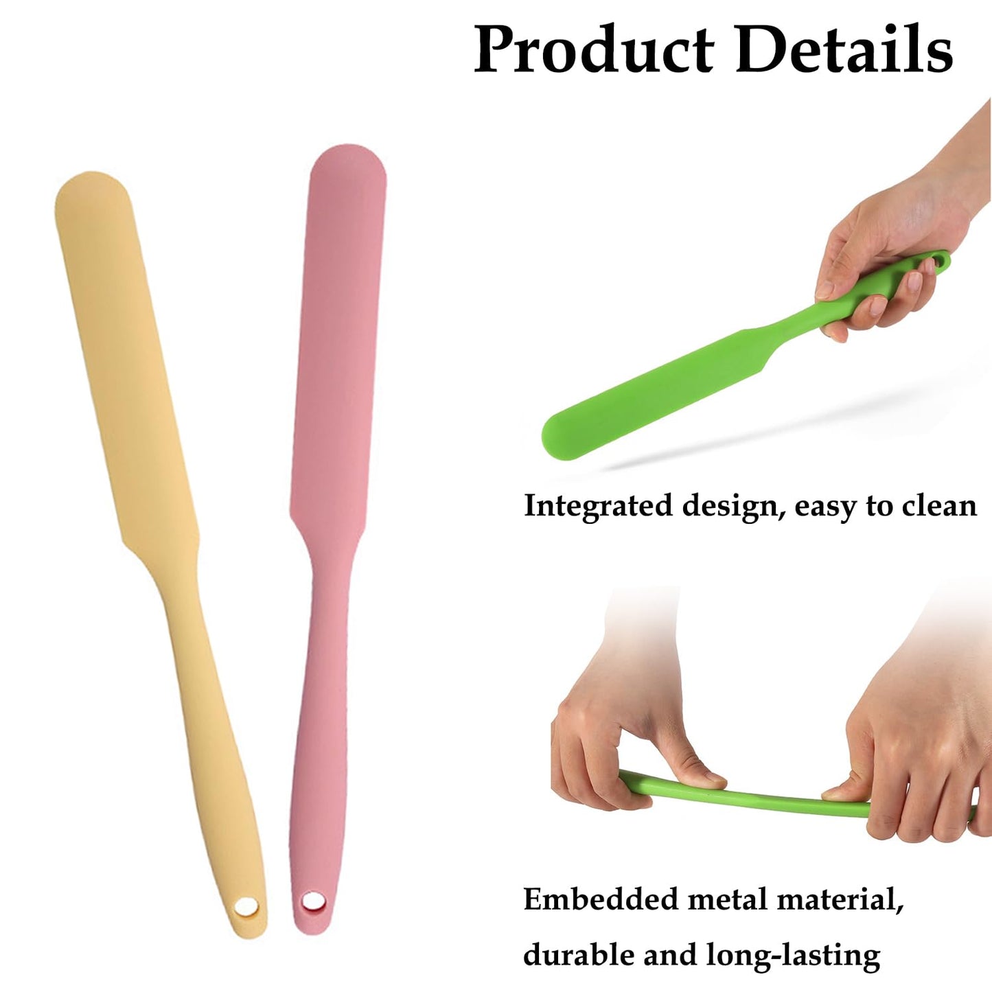 Silicone Jar Spatulas, 10 Pieces Silicone Spatula Small Butter Cake Cream Spatulas Set Long Handle Mini Non Stick Mixing Batter Baking Scrapers for Kitchen Baking Use (10, Macarone)