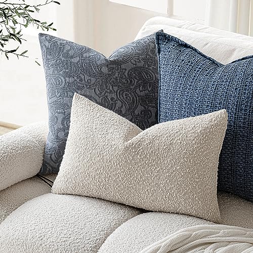 Cozy Boucle Throw Pillow Cover - 12x20 Inch Light Beige Accent