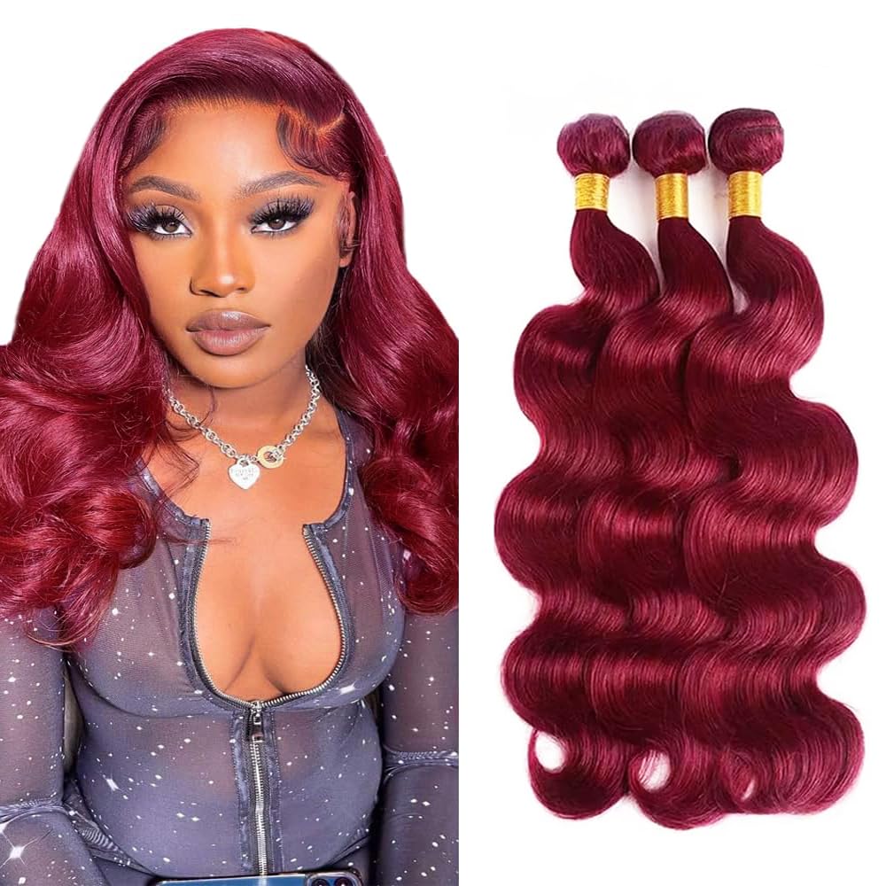 99J Bundles Human Hair Dark Burgundy Body Wave 3 Bundles 150g 14 16 18 Inch 8A Brazilian Virgin Hair Double Weft Red Bundles Human Hair Extensions