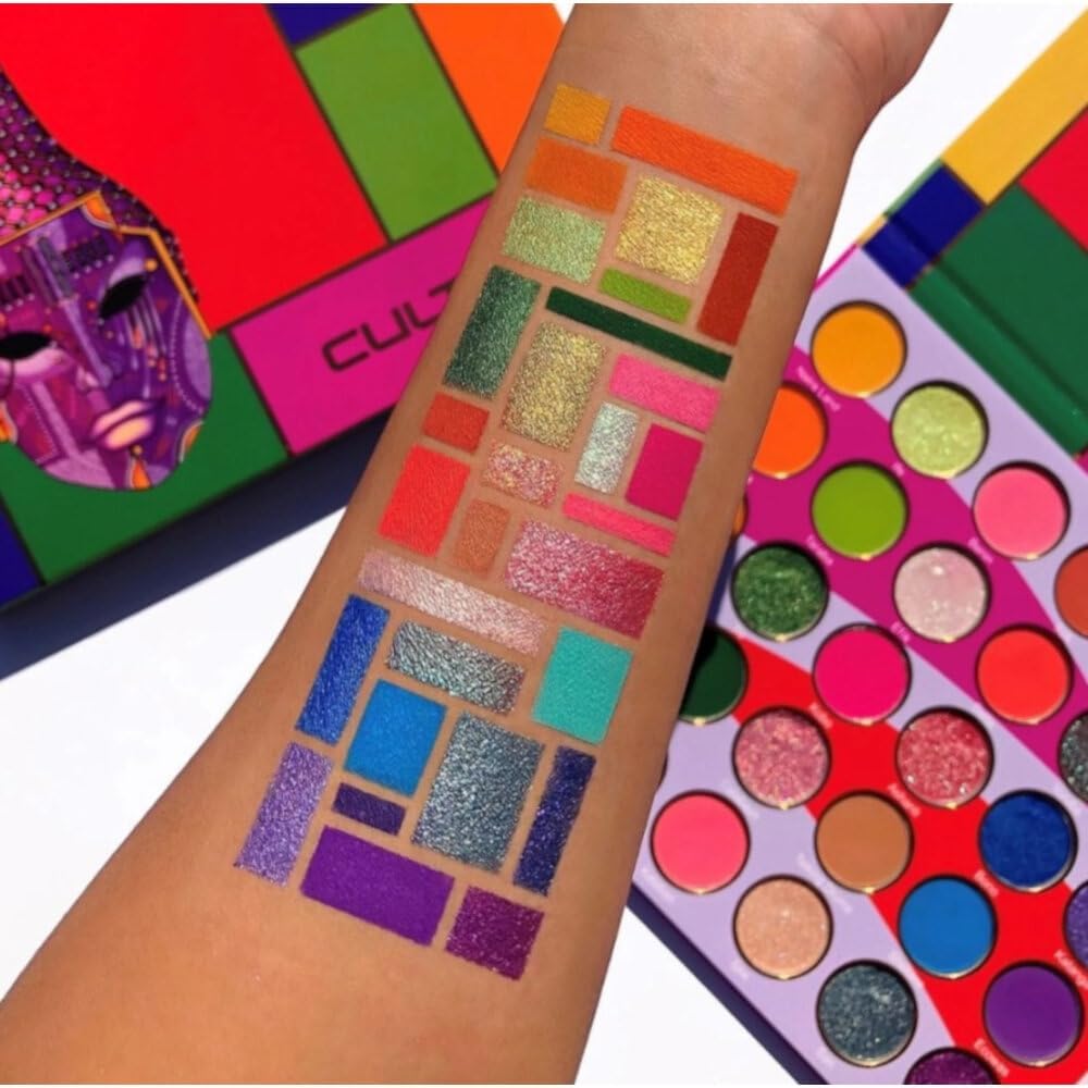 Juvia's Place Culture Palette - Vibrant 30-Color Eyeshadow Palette with Yellow, Green, Pink, Purple & Glitter Shades