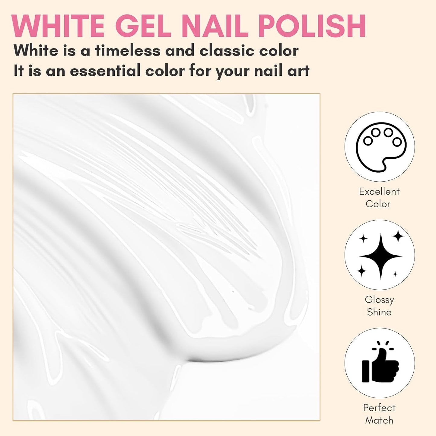 White Gel Nail Polish - 15ml Soak Off Blanc for UV/LED Light | Easy Application for DIY Nail Art & Manicure