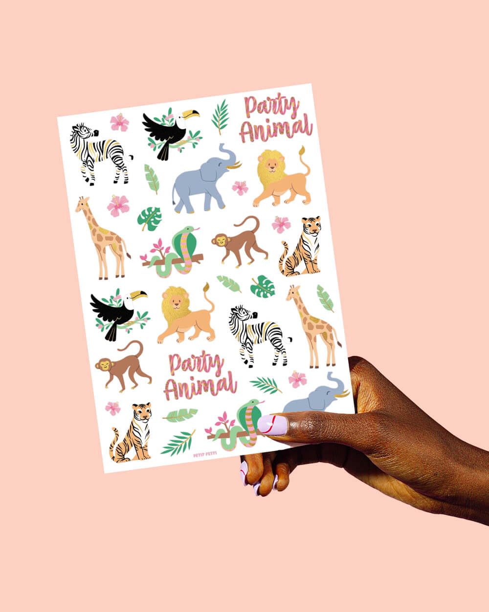 Jungle Temporary Tattoos - 36 Wild Animal Designs for Birthday Parties & Baby Showers | Elephant, Giraffe, Tiger
