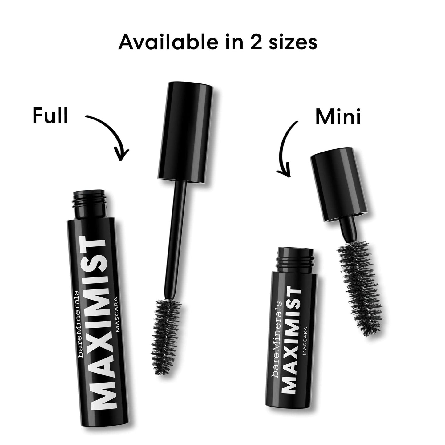 bareMinerals Mini Maximist Phyto-Fiber Volumizing Black Mascara for Visibly Thicker Lashes, All-Day Wear, Waterproof Mascara Black, Travel Size, Vegan