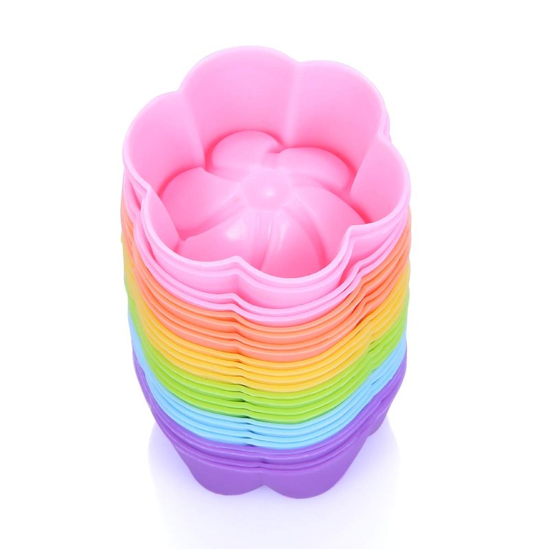 Mini Begonia Silicone Baking Cups Pack of 24 - Reusable Cupcake Liners Muffin Pan Molds 2 inch (5cm) - Nonstick Small Truffle Chocolate Jello Cups in 6 Colors Mini Begonia