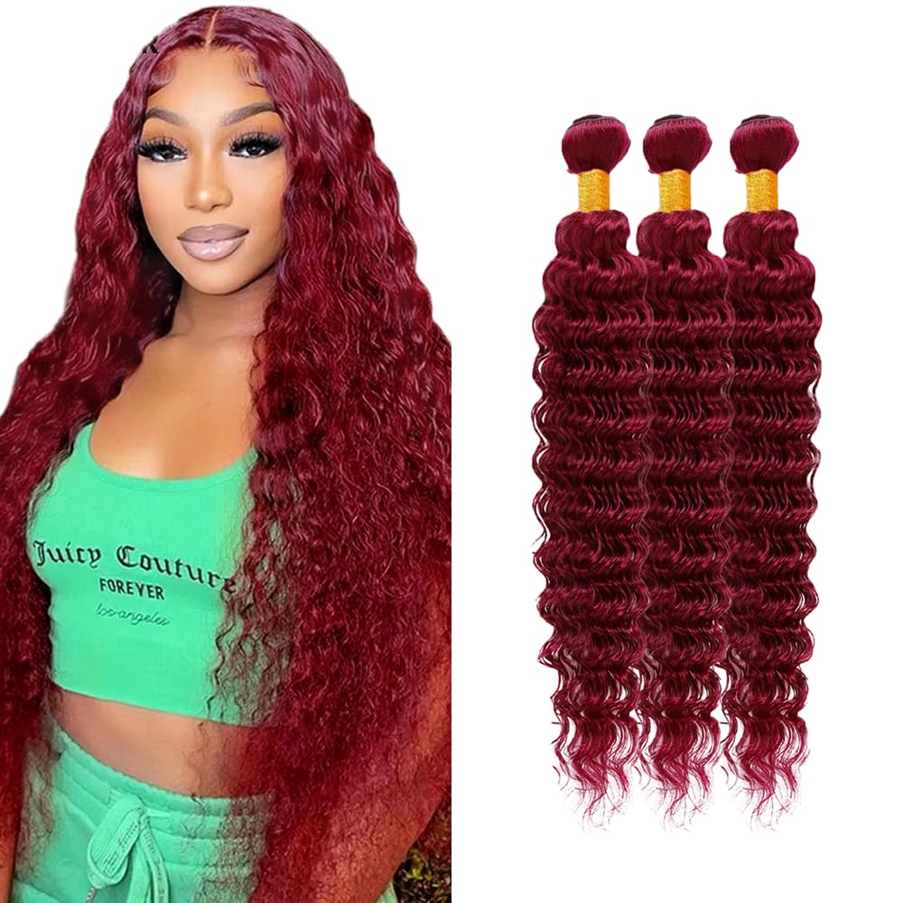 26 28 30 inch Burgundy Bundles 99j Deep Wave Bundles Red Human Hair Bundle Burgundy Human Hair Bundle Red Color 150g