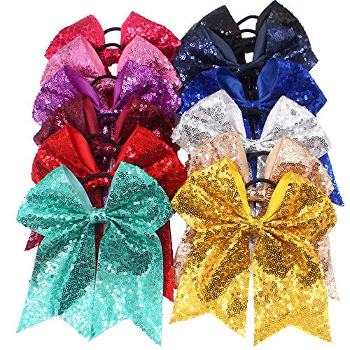 Multi-Colored 12PCS 8-Inch Sparkly Cheer Hair Bows for Girls & Teens