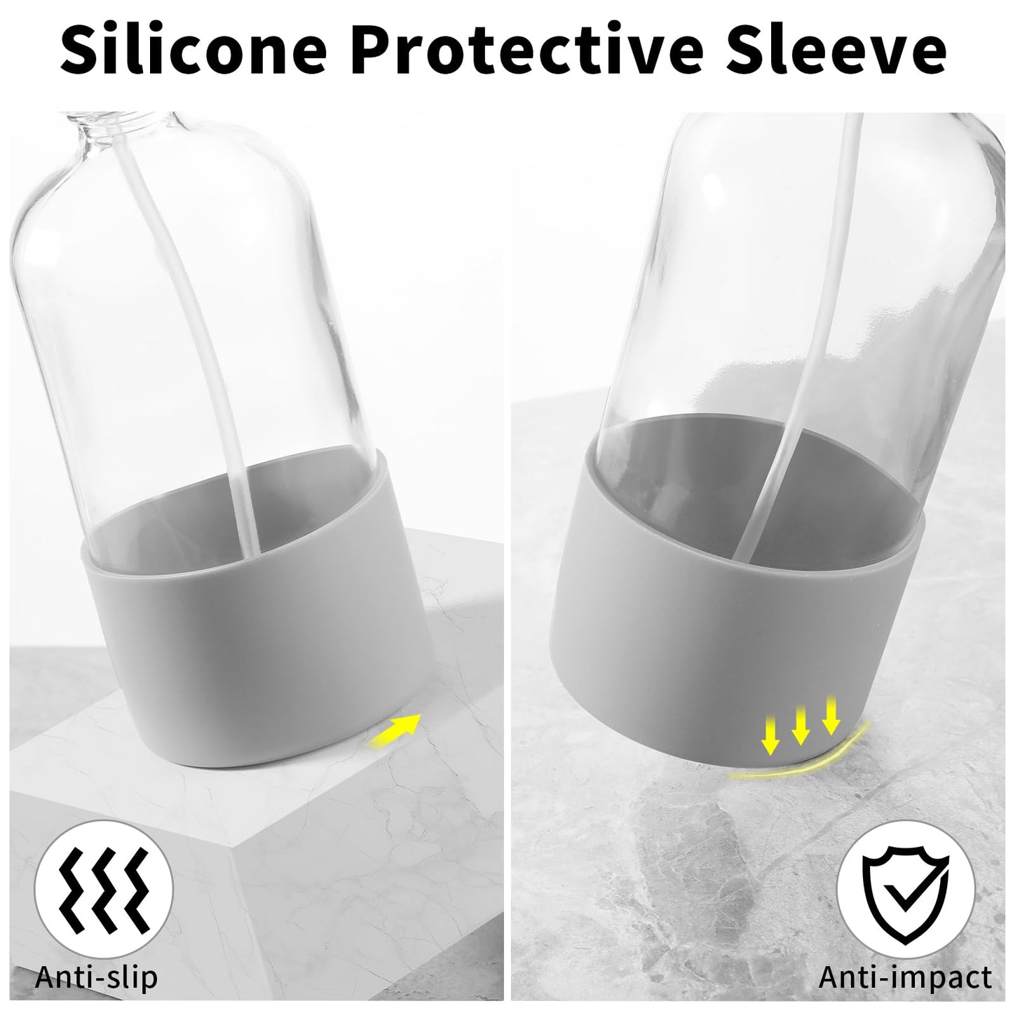 TTTred Glass Spray Bottles (2-Pack) with Silicone Sleeve - 16oz Empty Refillable Bottles - Adjustable Nozzle for Hair, Plants, Cleaning & DIY Solutions - Mint Green & Grey