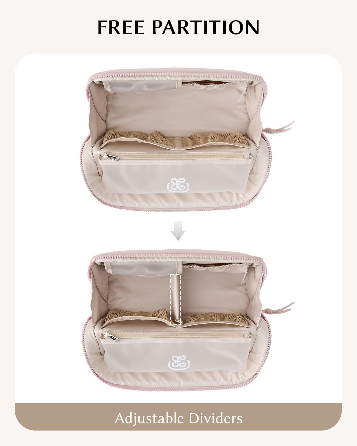 Large Waterproof Makeup Bag - Standing Cosmetic Organizer with Phone Holder & Detachable Dividers | Wipe-Clean Brush Pouch for Women